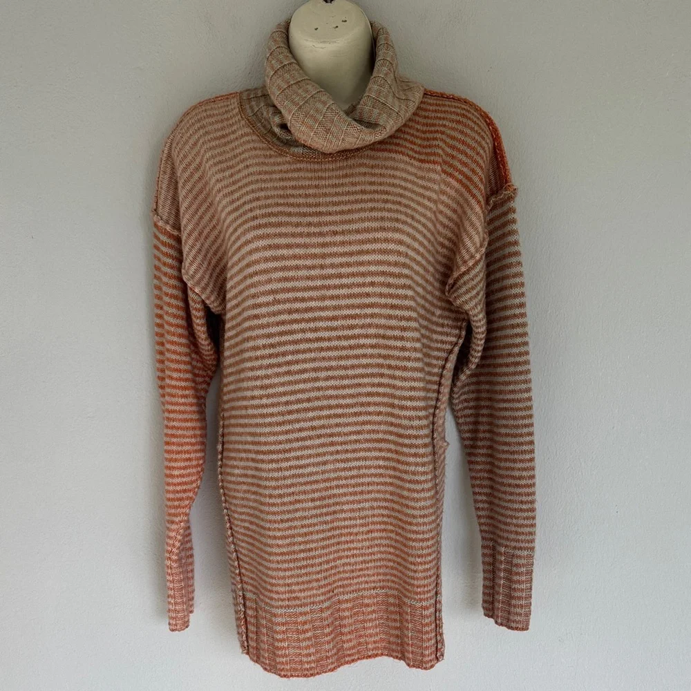 CAbi orange gray stripe oversized cotton turtleneck sweater size small